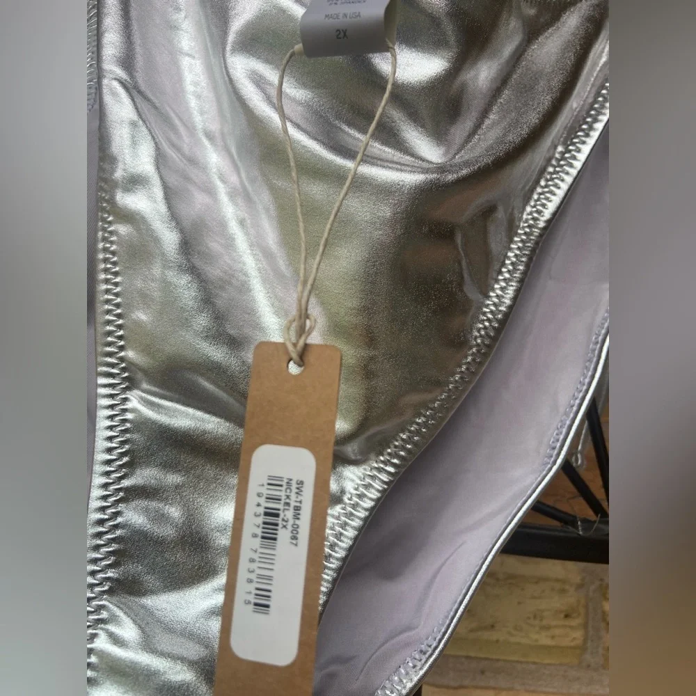 SKIMS METALLIC SWIM SKIMPY TIE BOTTOM NWT
